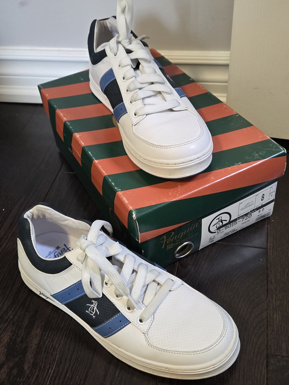 Original Penguin White and Navy Men's Low-Top Sneakers